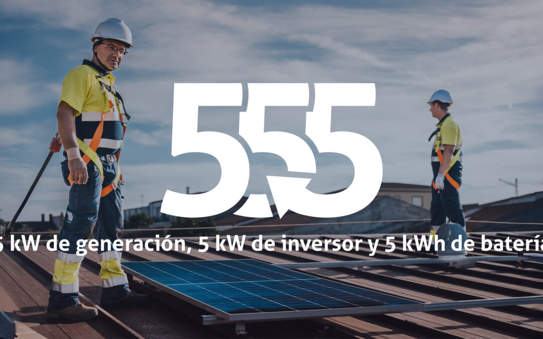 Instalación solar fotovoltaica 5-5-5 con 5 kW de generación, 5 kW de inversor y 5 kWh de batería para autoconsumo energético.